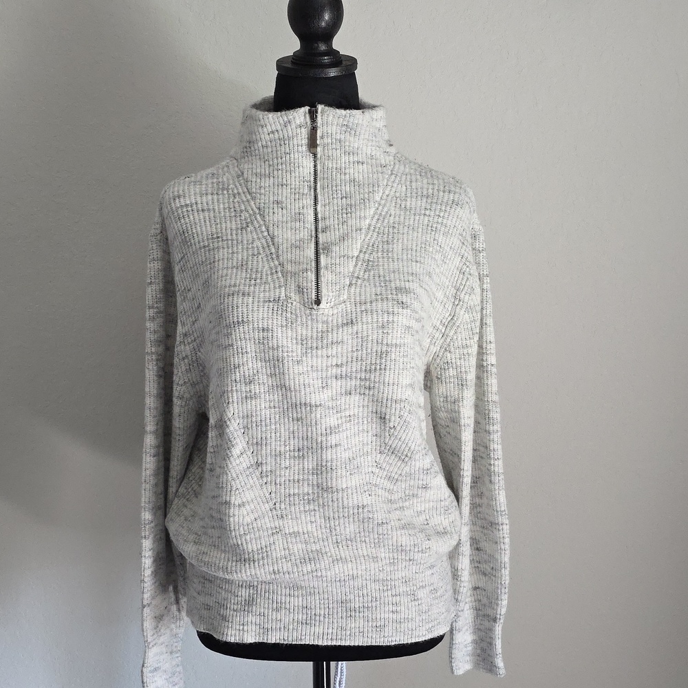 RD Style Gray Zip Up Sweater with Ribbed Details